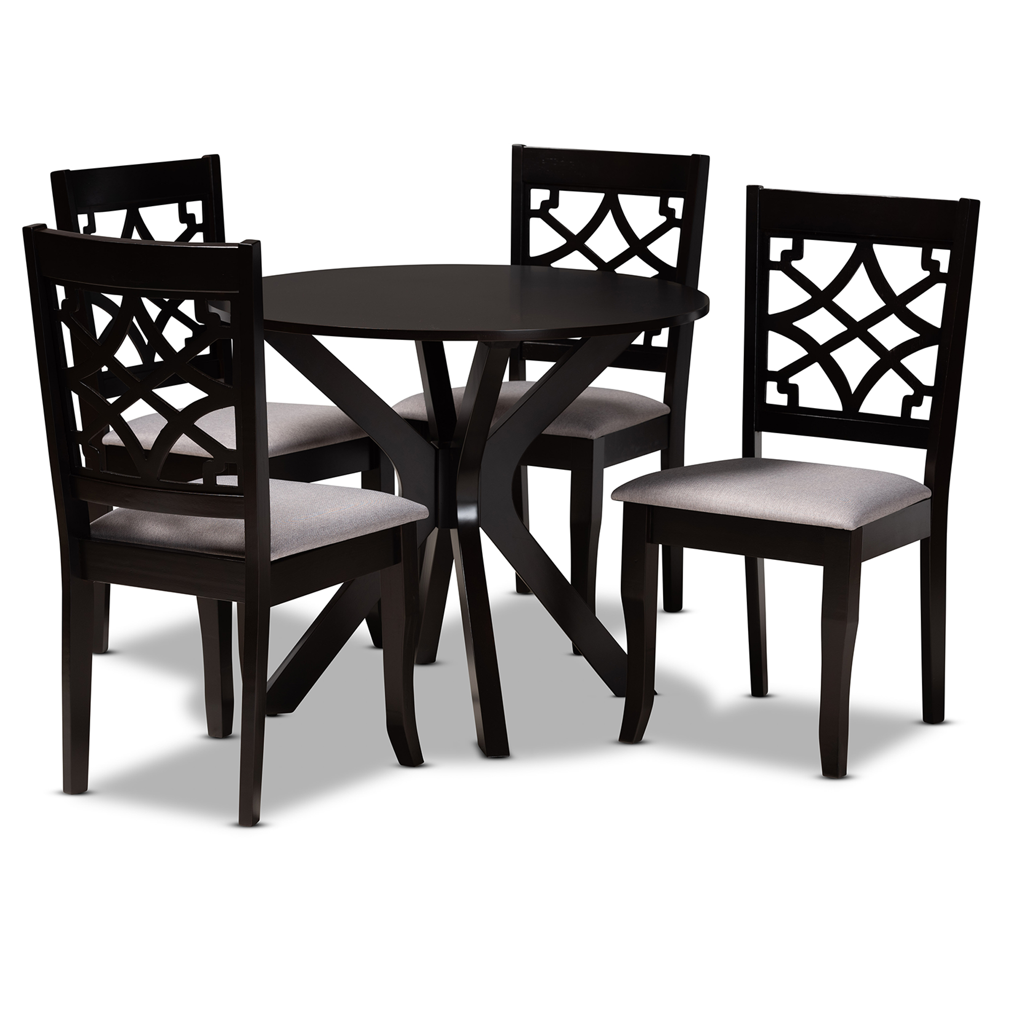 Baxton Studio Elena Modern and Contemporary Grey Fabric Upholstered and Dark Brown Finished Wood 5-Piece Dining Set